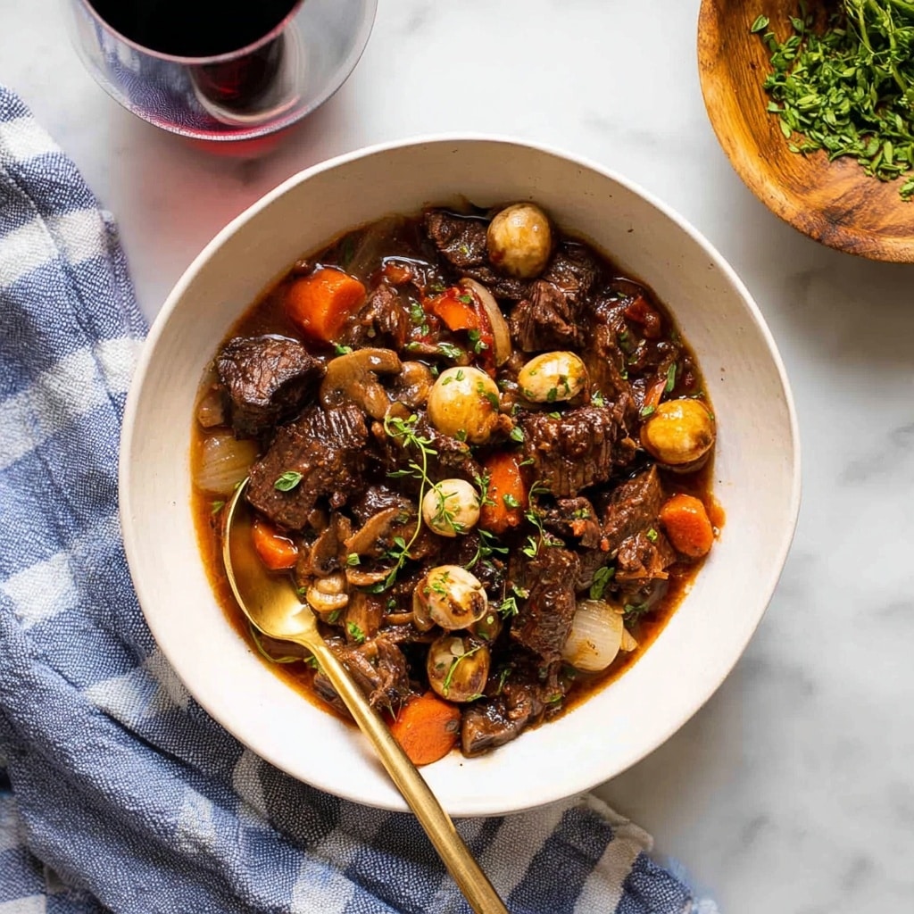 Red Wine Beef Stew with Bacon and Vegetable Topping Recipe - Recipe Image