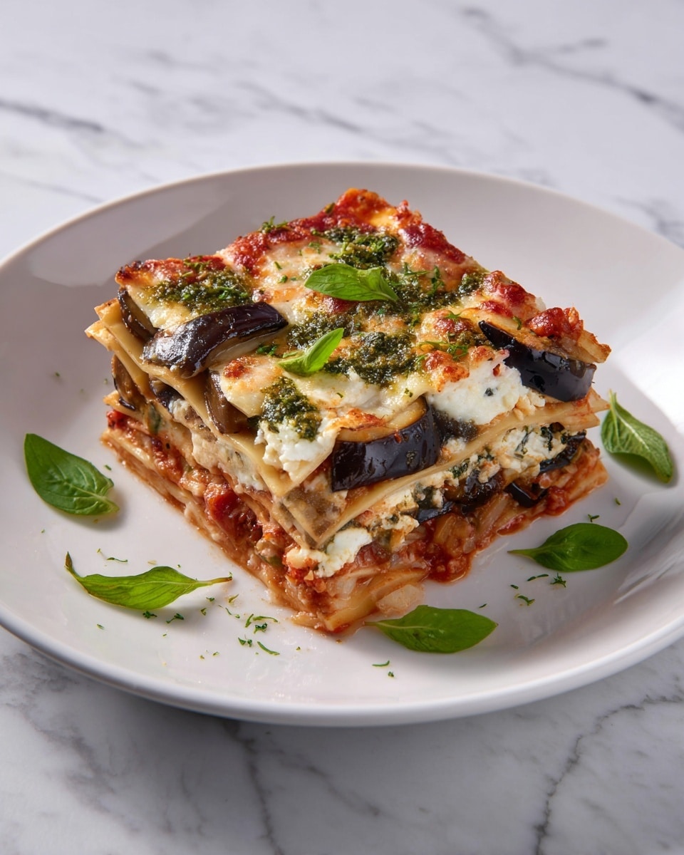 Eggplant Lasagna with Spinach, Ricotta, and Arugula Almond Pesto Recipe - Recipe Image
