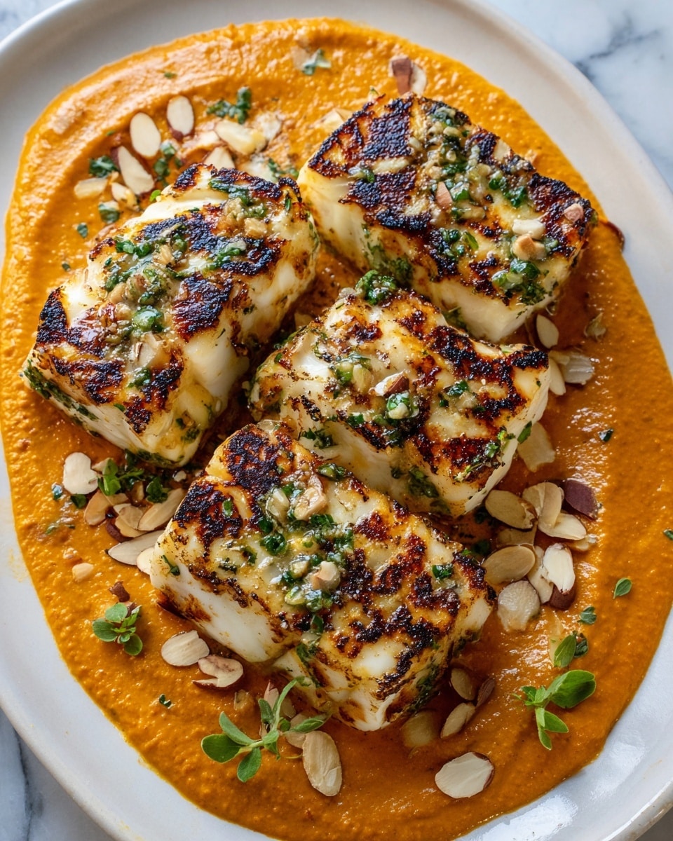 Spanish Grilled Cod with Almond Romesco Sauce Recipe - Recipe Image
