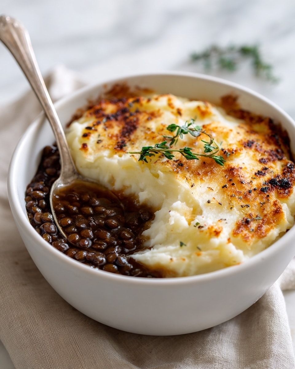 Vegan French Onion Shepherd's Pie with Lentils & Cauliflower Potato Mash Recipe - Recipe Image