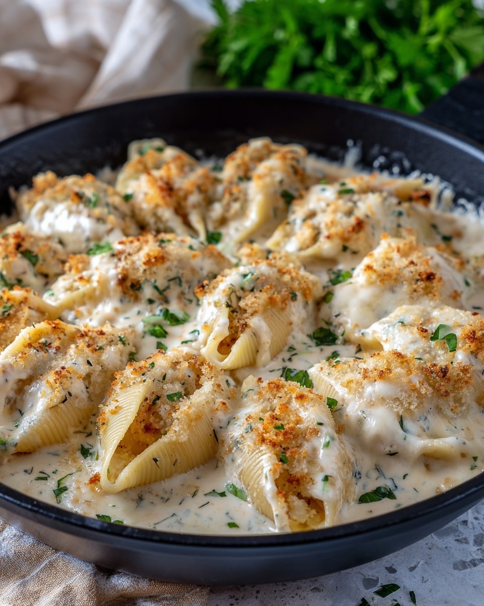 Garlic Butter Chicken Alfredo Stuffed Shells Recipe - Recipe Image