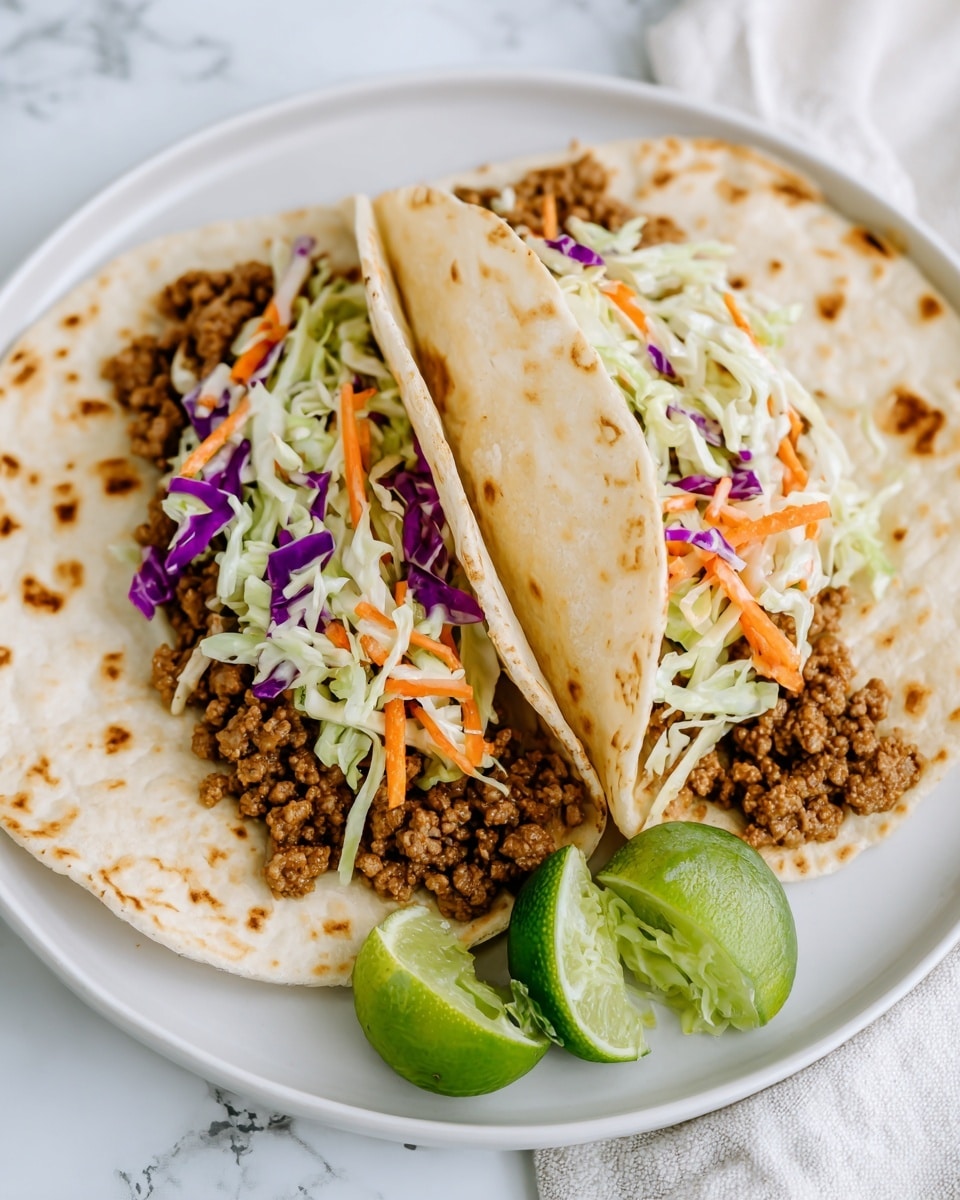 Beef Tacos with Peach Vinegar Slaw Recipe - Recipe Image